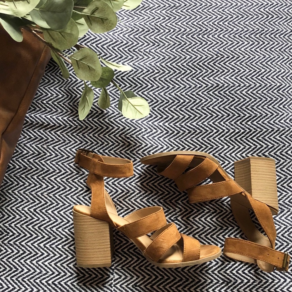 Cognac Faux Suede Heel